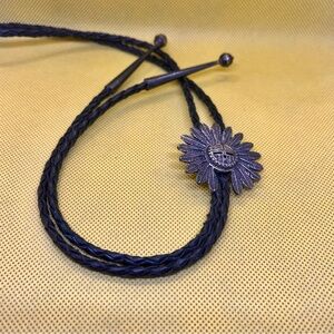 Thomas Byrd Red Mesa Navajo Sterling Silver Kachina Bolo Tie, Black Leather Rope